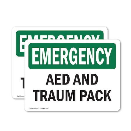 Signmission AED And Trauma Pack, 7 in W x Rectangle, Vinyl Decal OS-2PACK-EM-D-57-L-10287